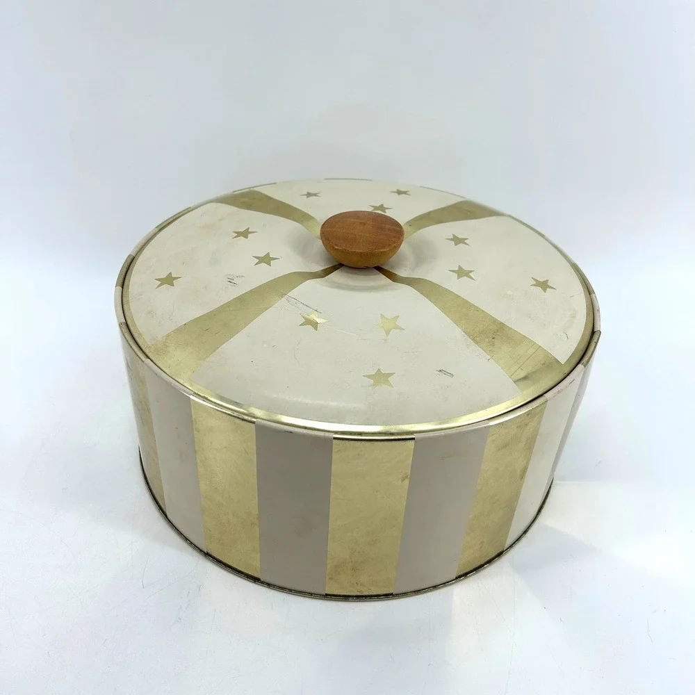 Vintage Guildcraft Gold & Cream Striped Metal Tin Bar Insulated Ice Bucket MCM